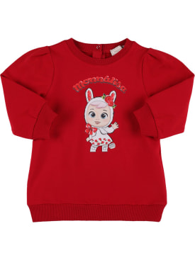 Monnalisa: Vestido mini de felpa de mezcla de algodón - Rojo - kids-girls_0 | Luisa Via Roma