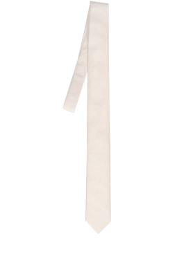 Dolce&Gabbana: Logo silk tie - White - men_0 | Luisa Via Roma