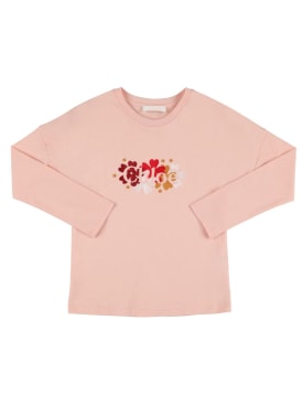 Chloé: Camiseta de jersey de algodón orgánico con logo - Rosa - kids-girls_0 | Luisa Via Roma