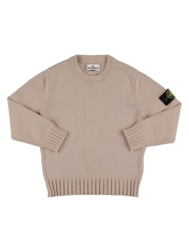 Stone Island: Cotton blend knit sweater w/logo patch - Tortora - kids-boys_0 | Luisa Via Roma