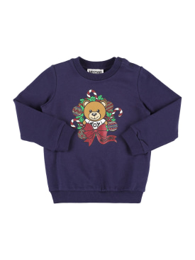 Moschino: Rubberized cotton sweatshirt - Navy - kids-girls_0 | Luisa Via Roma