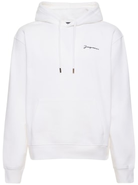 Jacquemus: Le Sweatshirt Brode cotton hoodie - White - men_0 | Luisa Via Roma
