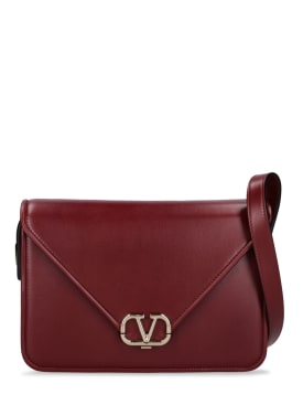 Valentino Garavani: V logo leather shoulder bag - Brown - women_0 | Luisa Via Roma