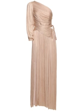 Maria Lucia Hohan: Beatriz silk tulle one sleeve long dress - Pink Moss - women_0 | Luisa Via Roma