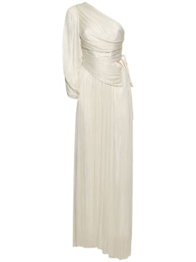 Maria Lucia Hohan: Beatriz silk tulle one sleeve long dress - White - women_0 | Luisa Via Roma