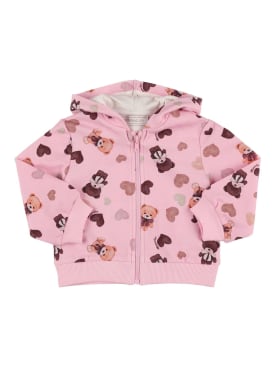Monnalisa: Bear print cotton hoodie - Pink - kids-girls_0 | Luisa Via Roma