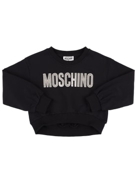 Moschino: Sweat-shirt court en coton à logo imprimé - Noir - kids-girls_0 | Luisa Via Roma