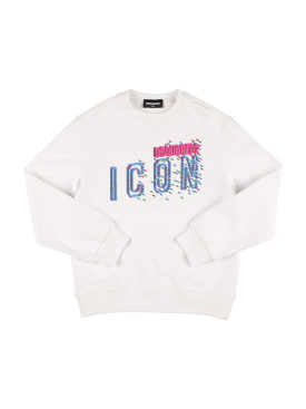Dsquared2: Icon print cotton sweatshirt - White - kids-boys_0 | Luisa Via Roma
