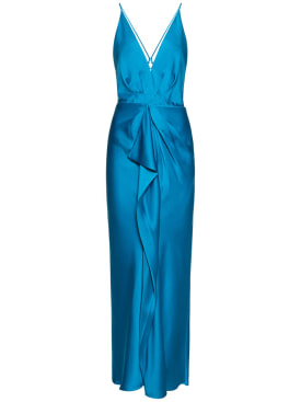 SIMKHAI: Giana draped satin gown - Blue - women_0 | Luisa Via Roma