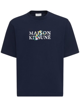 Maison Kitsuné: Maison Kistune flowers oversize t-shirt - Navy - men_0 | Luisa Via Roma
