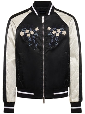 Dsquared2: Embroidered cotton blend zip jacket - Black - men_0 | Luisa Via Roma