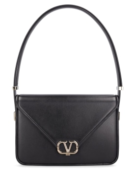 Valentino Garavani: V logo leather shoulder bag - Black - women_0 | Luisa Via Roma