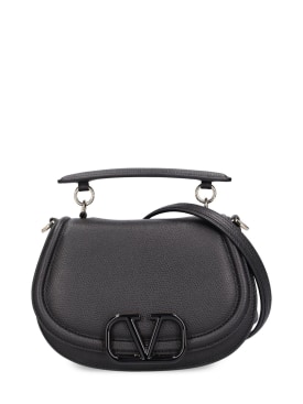Valentino Garavani: V logo leather saddle bag - Black - women_0 | Luisa Via Roma