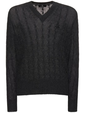 Etro: V neck cashmere logo knitwear - Dark Grey - men_0 | Luisa Via Roma