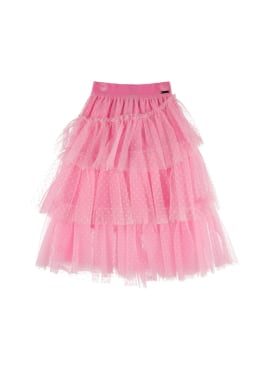 Monnalisa: Flocked polka dot tulle skirt - Pink - kids-girls_0 | Luisa Via Roma