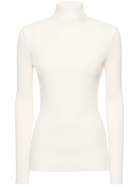 Alberta Ferretti: Viscose blend knit turtleneck sweater - White - women_0 | Luisa Via Roma