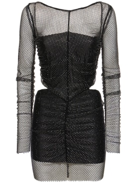 Giuseppe Di Morabito: Embroidered mesh mini dress - Black - women_0 | Luisa Via Roma