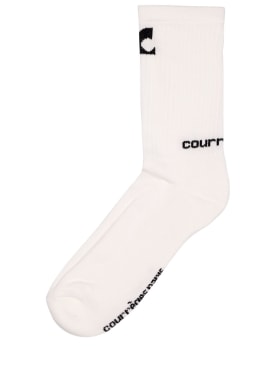 Courreges: Logo mid-length organic cotton socks - White - men_0 | Luisa Via Roma