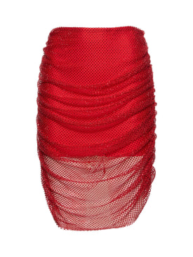 Giuseppe Di Morabito: Embellished embroidered mesh mini skirt - Red - women_0 | Luisa Via Roma