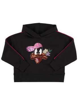 Monnalisa: Daffy Duck sequined cotton sweatshirt - Black - kids-girls_0 | Luisa Via Roma