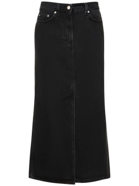 Loulou Studio: Rona cotton denim long skirt - Washed Grey - women_0 | Luisa Via Roma