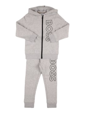 Boss: Felpa e pantaloni in misto cotone con logo - Grigio - kids-boys_0 | Luisa Via Roma