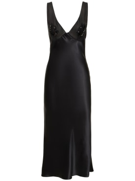 Fleur Du Mal: Embellished silk dress w/cutout - Black - women_0 | Luisa Via Roma
