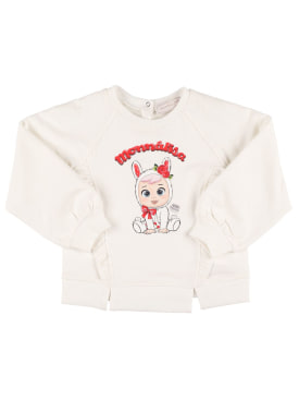 Monnalisa: Cotton blend sweatshirt - Off White - kids-girls_0 | Luisa Via Roma