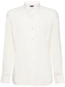 Tom Ford: 莱赛尔纤维修身休闲衬衫 - 米白色 - men_0 | Luisa Via Roma