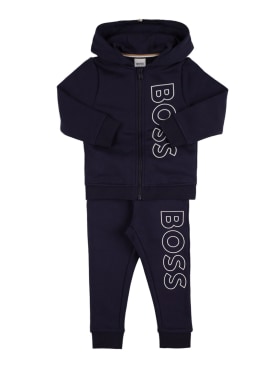 Boss: Logo cotton blend hoodie & sweatpants - Azul Marino - kids-boys_0 | Luisa Via Roma