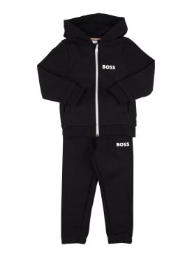 Boss: Cotton blend hoodie & sweatpants w/ logo - Black - kids-boys_0 | Luisa Via Roma