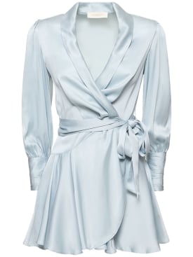 Zimmermann: Silk mini wrap dress - Dusty Blue - women_0 | Luisa Via Roma