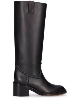 Chloé: 60mm Mallo leather tall boots - Black - women_0 | Luisa Via Roma