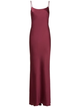 The Andamane: Bedrucktes Maxi-Slip-Kleid aus Satin „Ninfea“ - Rot - women_0 | Luisa Via Roma