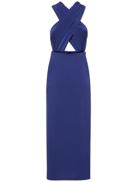 The Andamane: Maeva halter neck jersey midi dress - Blue - women_0 | Luisa Via Roma