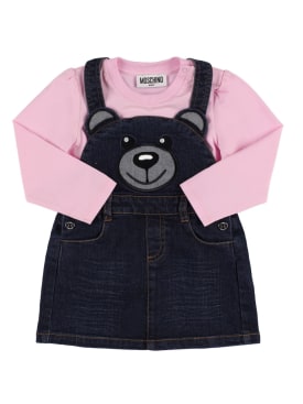 Moschino: Printed cotton t-shirt & denim dress - Pink/Denim - kids-girls_0 | Luisa Via Roma