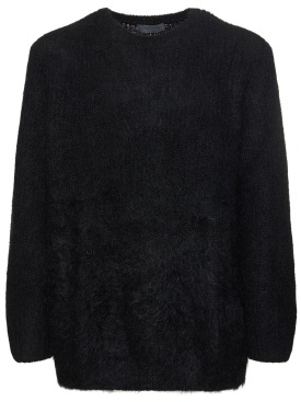 Yohji Yamamoto: Brushed mohair blend crewneck sweater - Black - men_0 | Luisa Via Roma