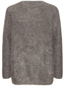 Yohji Yamamoto: Brushed mohair blend crewneck sweater - Brown - men_0 | Luisa Via Roma