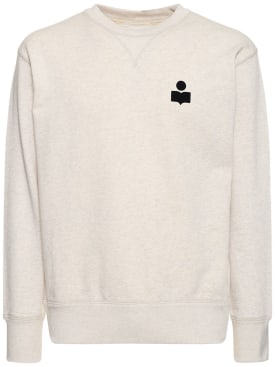 Marant: Sweat-shirt en coton à logo floqué - Écru/Blanc - men_0 | Luisa Via Roma