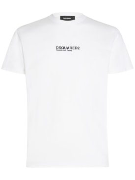 Dsquared2: Logo印花棉质平纹针织T恤 - 白色 - men_0 | Luisa Via Roma