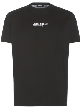 Dsquared2: T-shirt en jersey de coton imprimé logo - Noir - men_0 | Luisa Via Roma