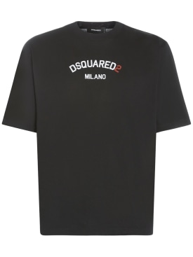 Dsquared2: T-shirt in cotone Milano con stampa - Nero - men_0 | Luisa Via Roma