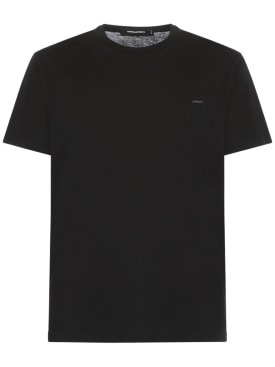 Dsquared2: T-shirt en jersey de coton à logo - Noir - men_0 | Luisa Via Roma