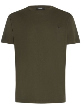 Dsquared2: T-shirt en jersey de coton à logo - Vert Militaire - men_0 | Luisa Via Roma