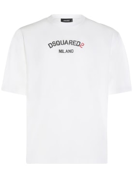 Dsquared2: T-shirt en coton imprimé Milano - Blanc - men_0 | Luisa Via Roma
