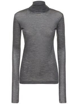 AURALEE: Super soft sheer wool jersey top - Grey - women_0 | Luisa Via Roma