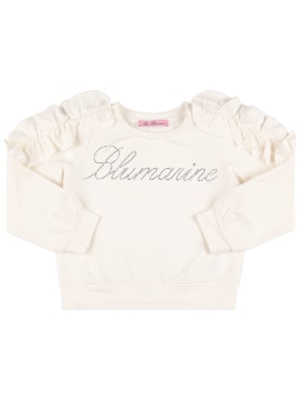 Miss Blumarine: Sweat-shirt en viscose à logo en cristaux - Blanc - kids-girls_0 | Luisa Via Roma