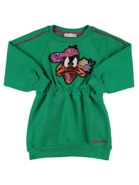 Monnalisa: Cotton sweat dress w/ Duffy Duck patch - Green - kids-girls_0 | Luisa Via Roma