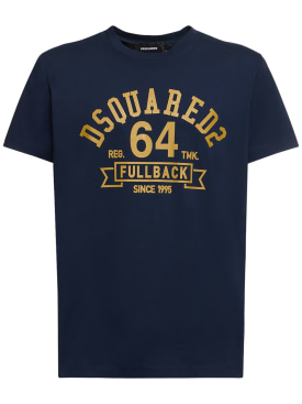 Dsquared2: T-Shirt aus Baumwolljersey mit College-Druck - Dunkelblau - men_0 | Luisa Via Roma