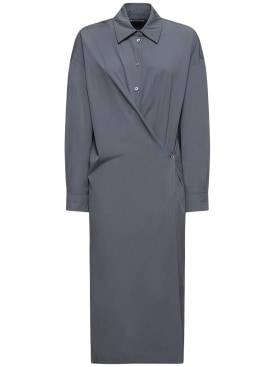 Lemaire: Straight collar cotton & silk midi dress - Grey - women_0 | Luisa Via Roma